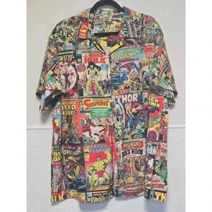 Comic Book Print Men's Casual Button Down Shirt